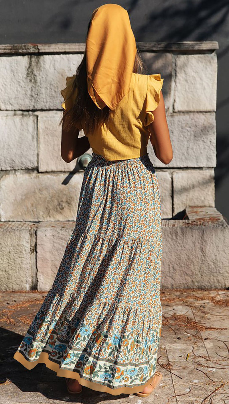 Floral Boho Casual Maxi Skirt