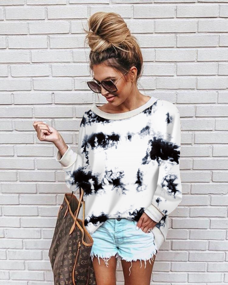 Round Neck Long Sleeve Loose Floral Casual Sweatshirt