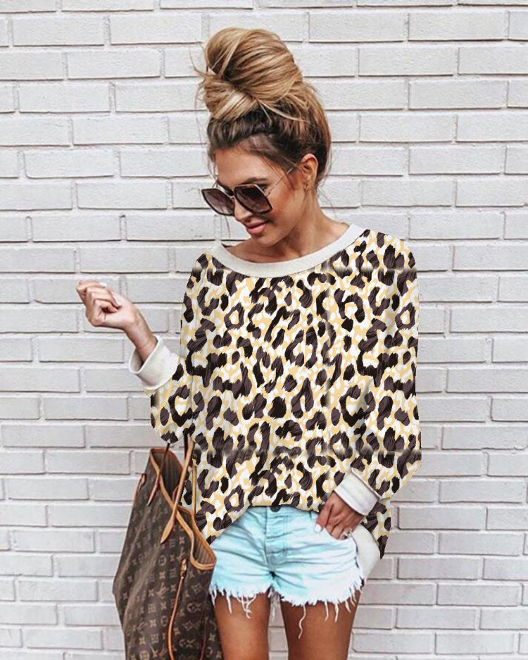 Round Neck Long Sleeve Loose Floral Casual Sweatshirt