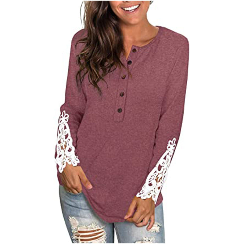 Long Sleeve Henley 5 Buttons Down Casual Tops