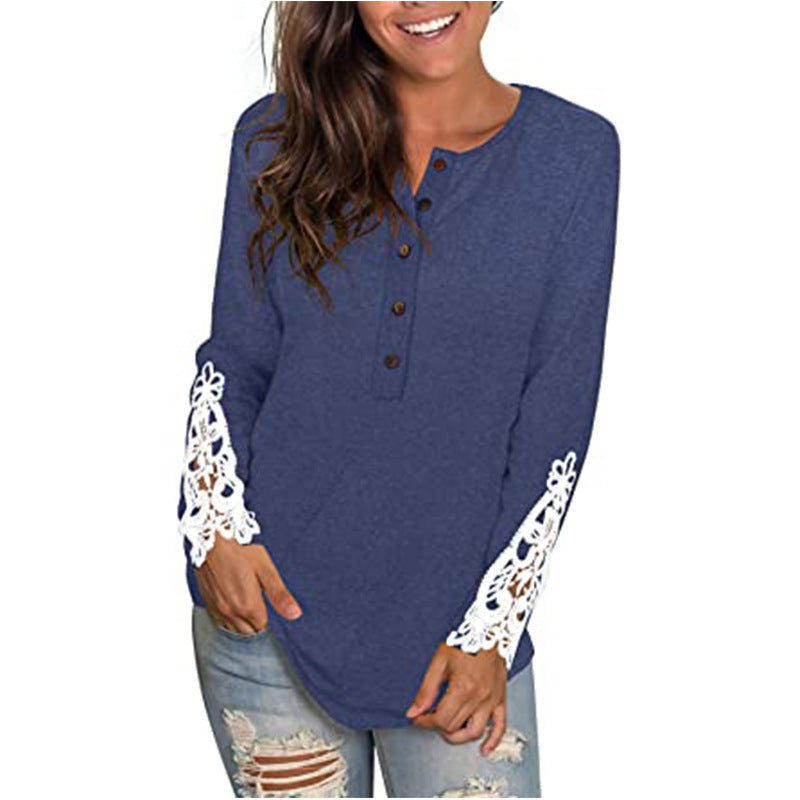 Long Sleeve Henley 5 Buttons Down Casual Tops