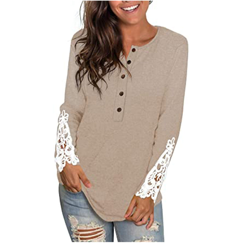 Long Sleeve Henley 5 Buttons Down Casual Tops