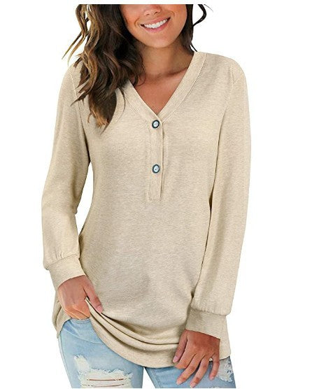 Ribbed Long Sleeve Henley Shirt Button Down Casual Tops