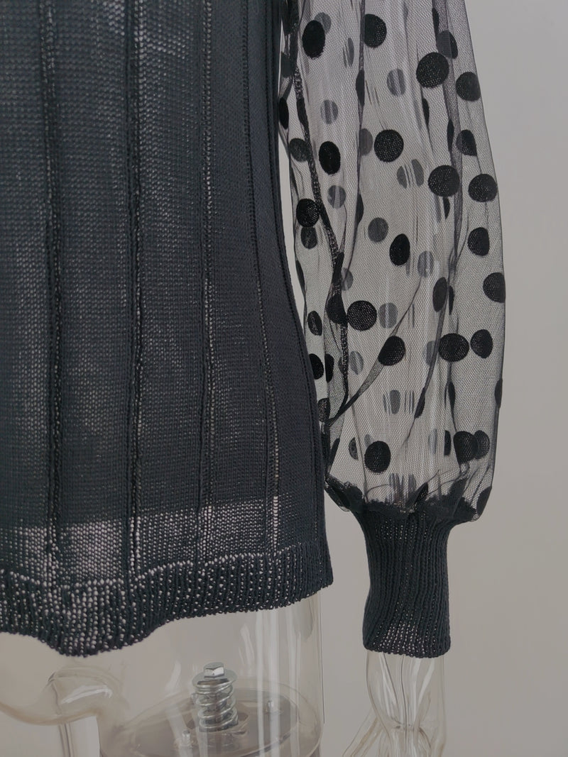 Polka Dot Long Sleeve Transparent Loose Knit Sweater