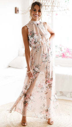 Round Neck Side Split Maxi Dress