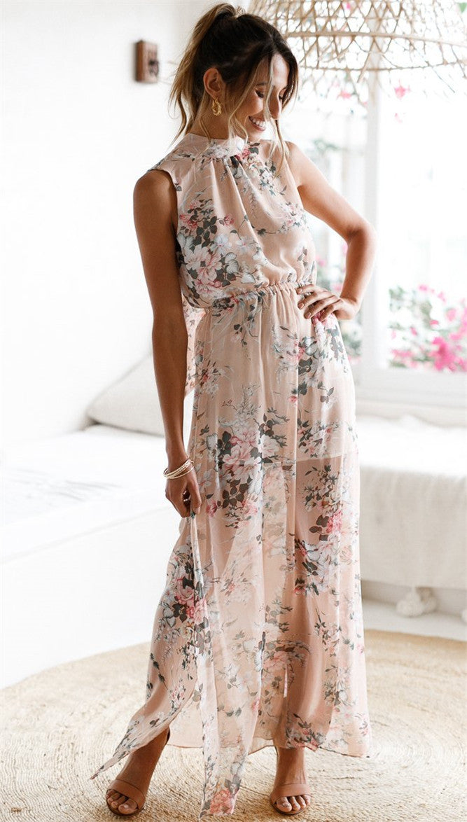 Round Neck Side Split Maxi Dress