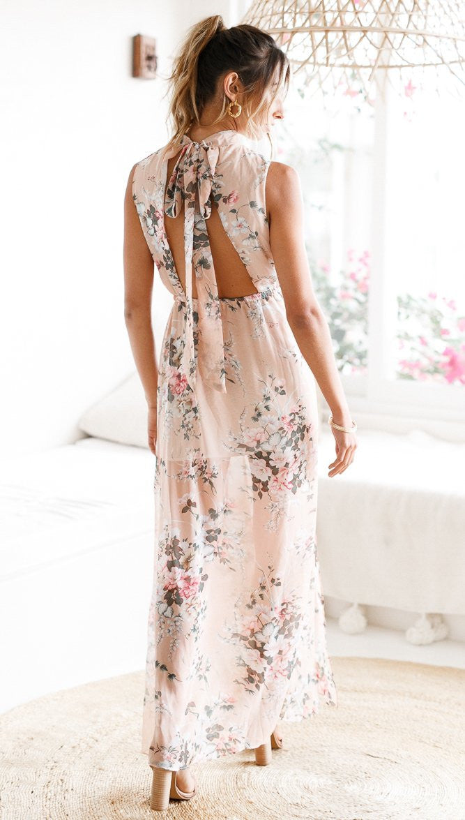 Round Neck Side Split Maxi Dress