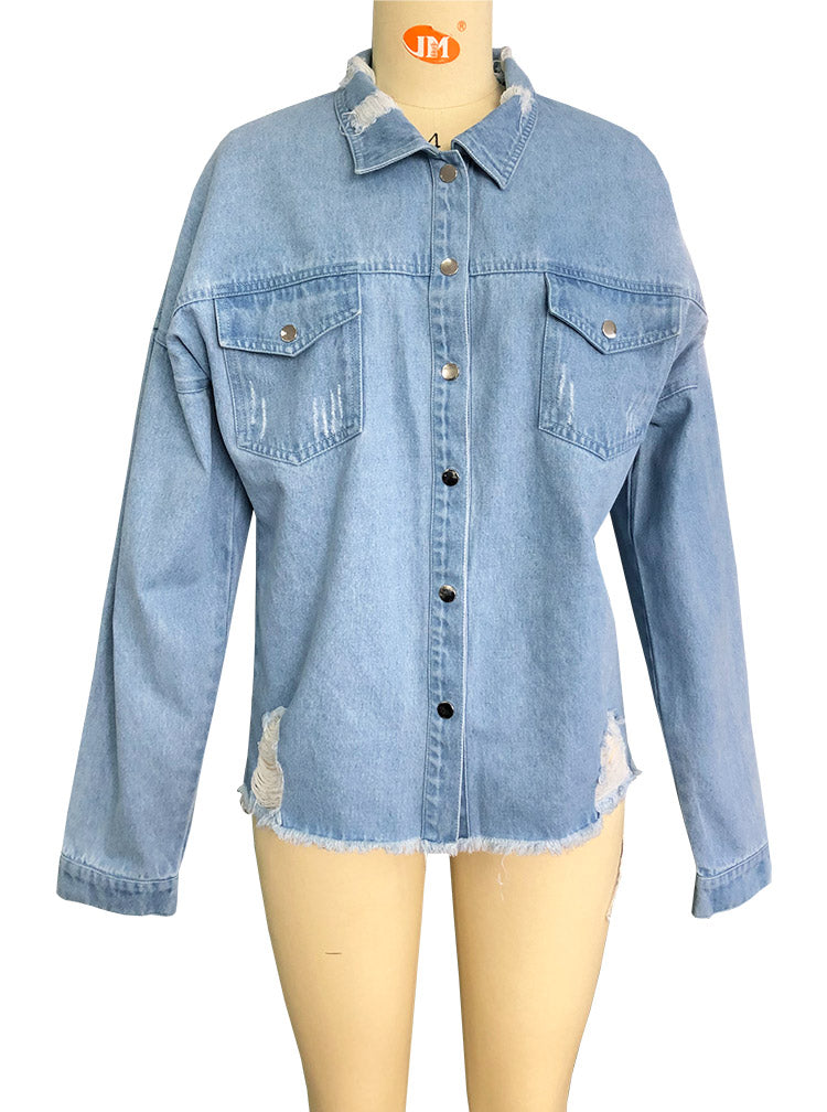 Long Sleeve Denim Jean Dress Button Down Casual Top