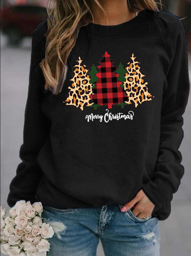 Crew Neck Printed Merry Christmas Sweatshirt