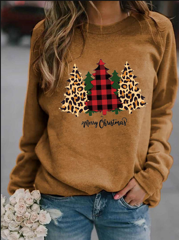 Crew Neck Printed Merry Christmas Sweatshirt