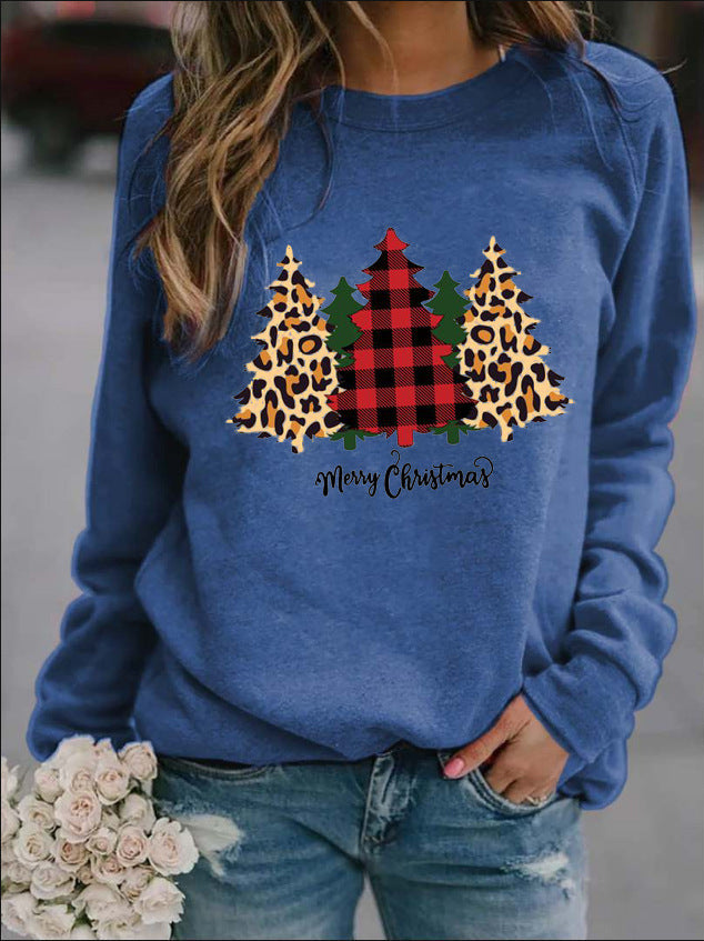 Crew Neck Printed Merry Christmas Sweatshirt