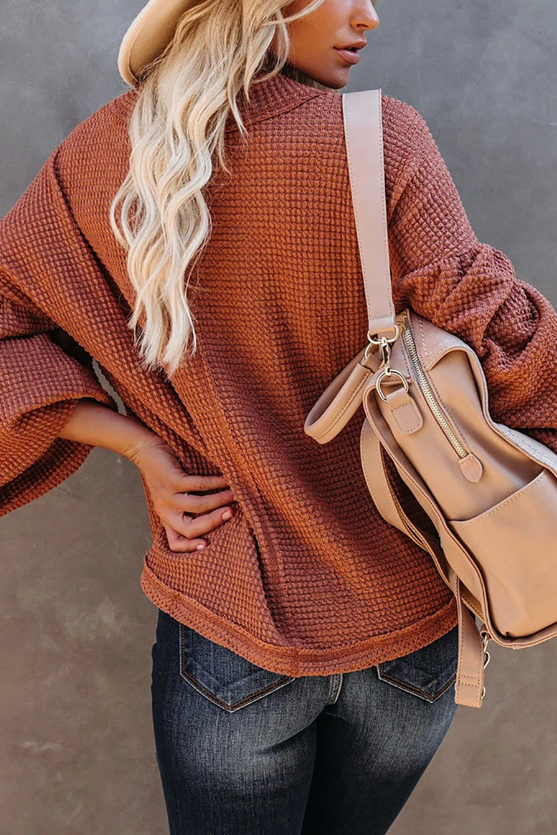 Thermal V Neck Puff Sleeve Sweater