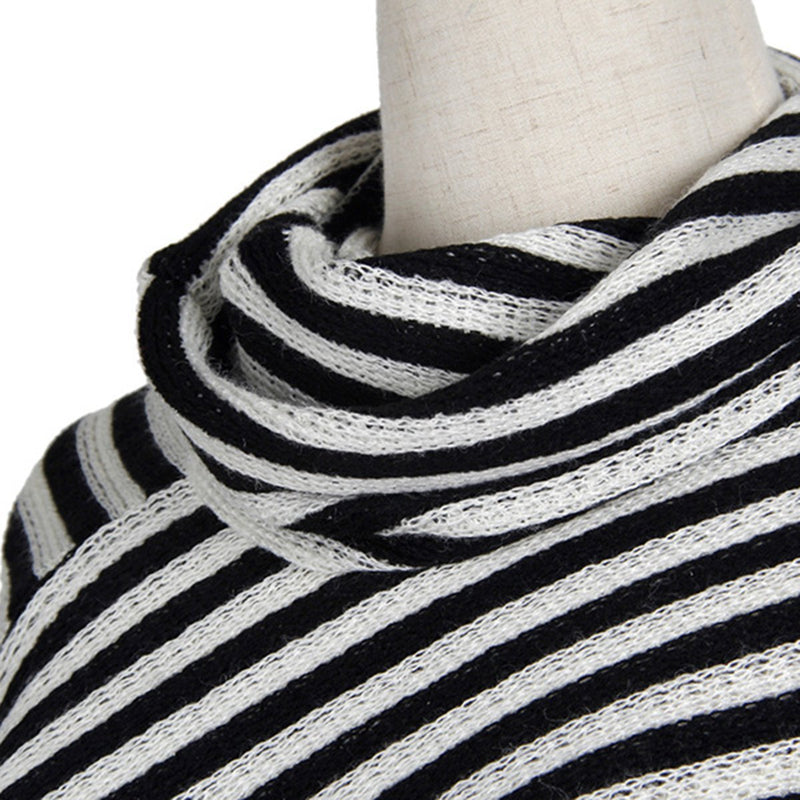 Striped Cape With Turtleneck Knitted Pullover