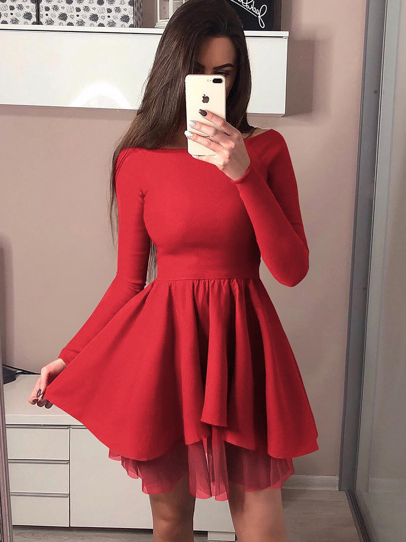 Long Sleeves Bodycon Ruffle Off Shoulder Mini Dress