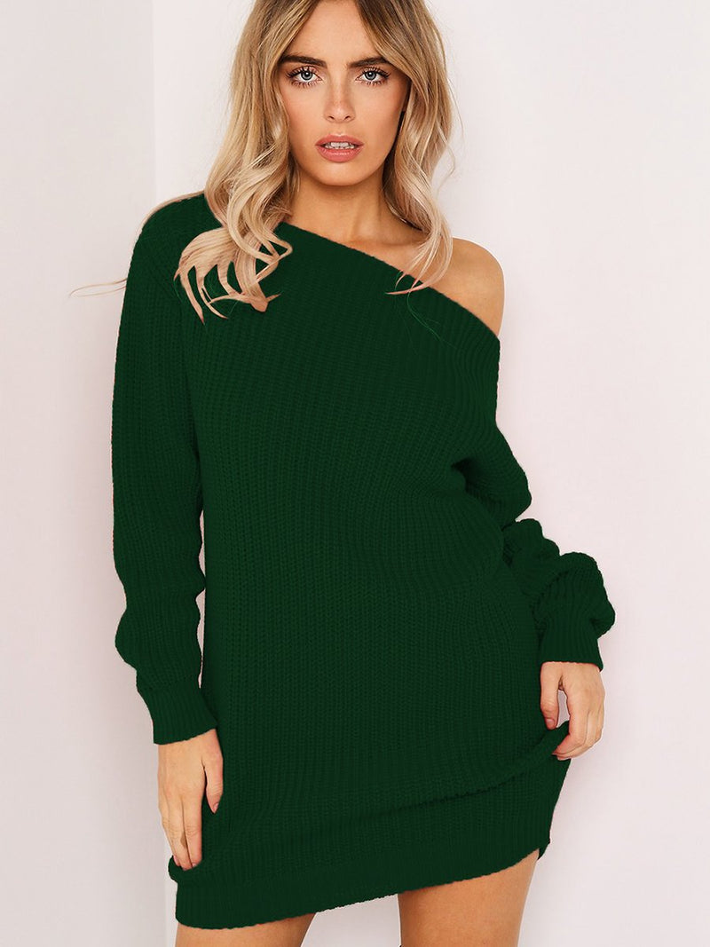 Plain One Shoulder Bodycon Sweater MIni Dress