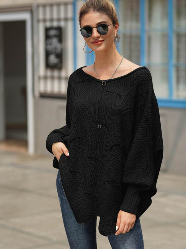 Scoop Neck Oversized Irregular Hem Sweater