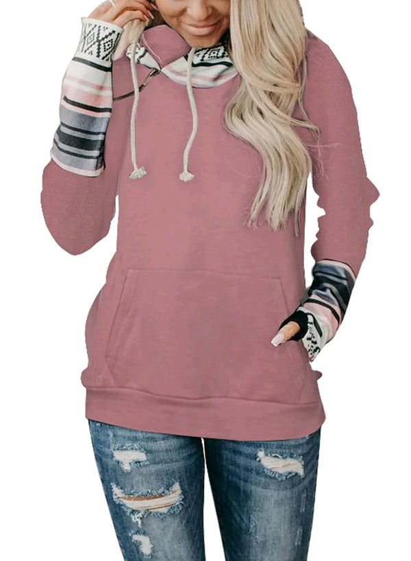 Color Block Sleeve Drawstring Hoodie Pullover