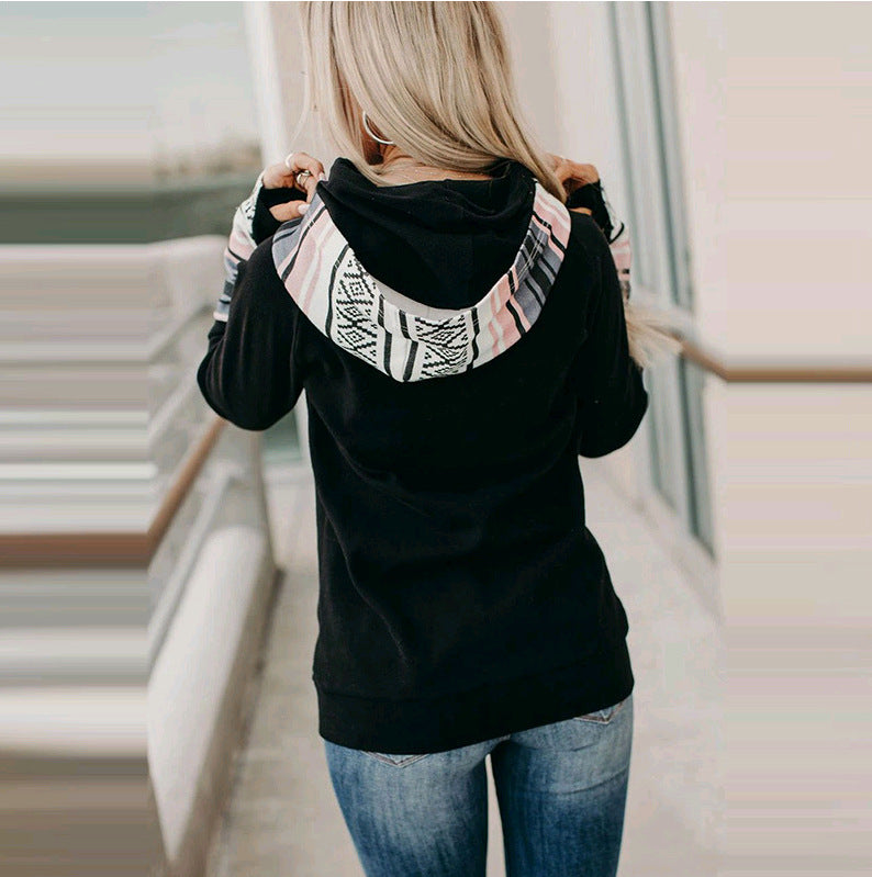 Color Block Sleeve Drawstring Hoodie Pullover