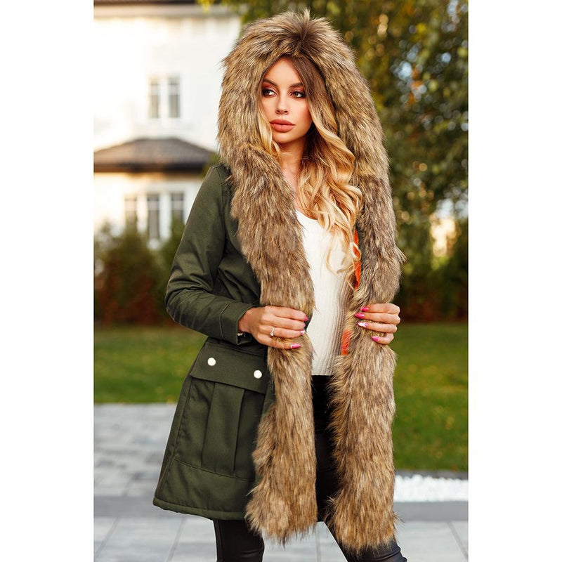 Womens Hooded Faux Fur Lined Warm Coats