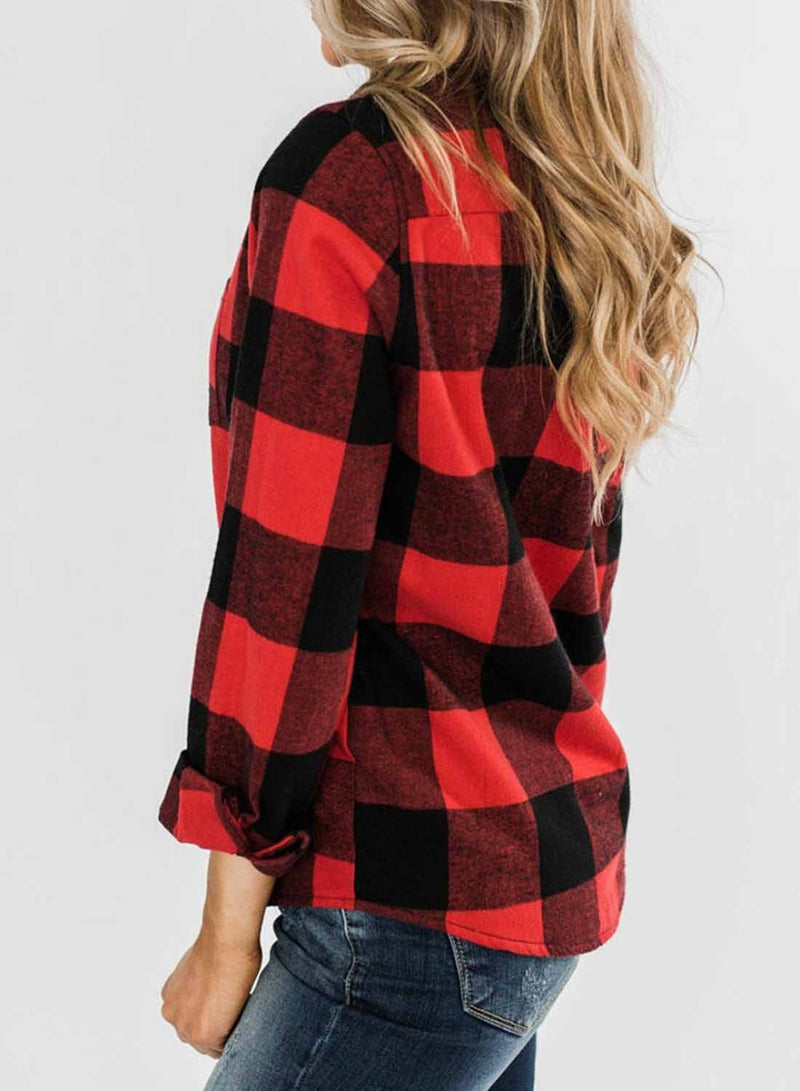 Zip Up Front Pocket Collar Plaid Shacket