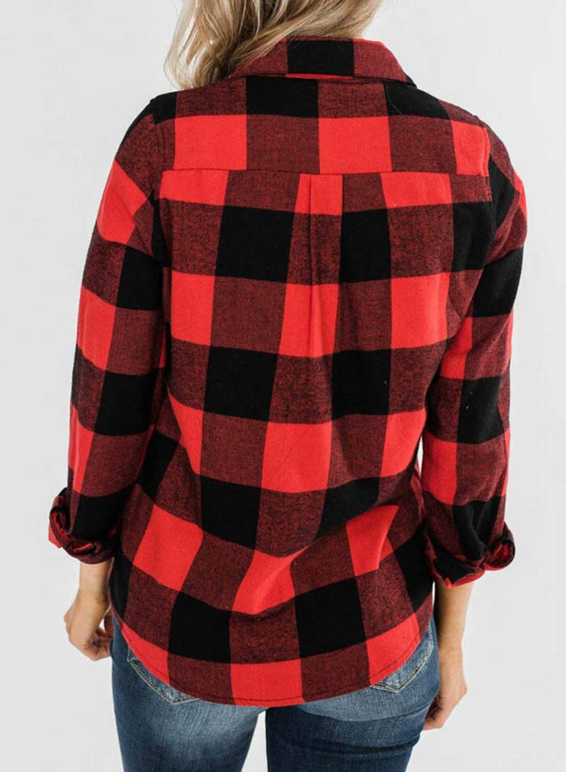 Zip Up Front Pocket Collar Plaid Shacket