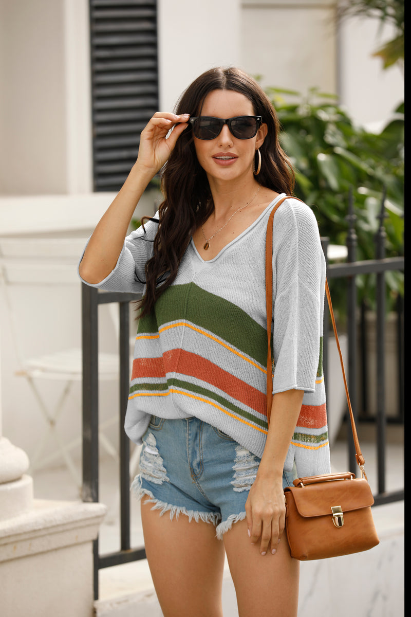 Off Shoulder 3/4 sleeve V Neck Blouse Top