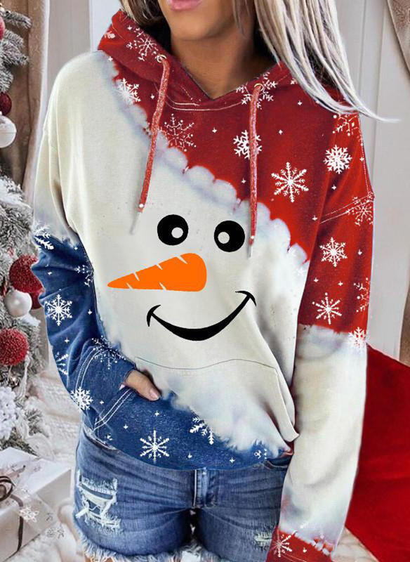 Snowman Print Long Sleeve Tie-Dye Hoodie