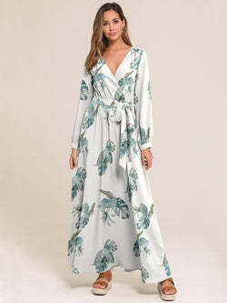 Surplice Neck Floral Print Dress