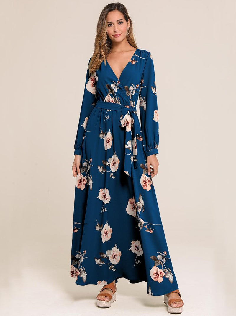 Surplice Neck Floral Print Dress