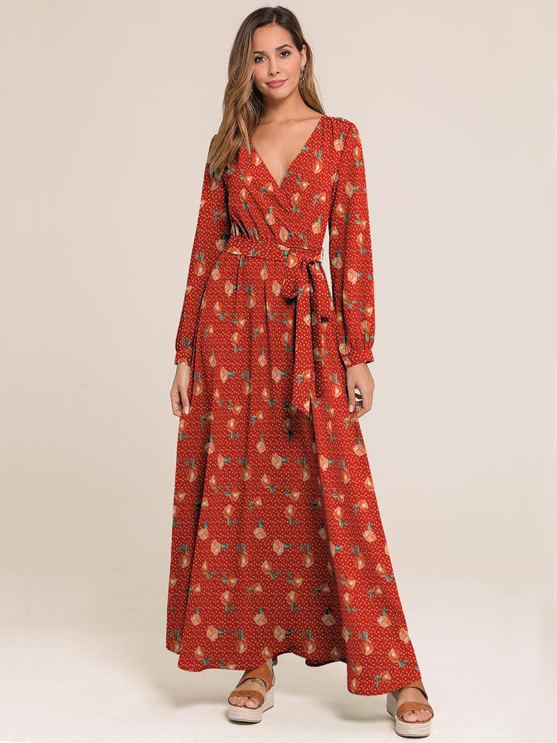 Surplice Neck Floral Print Dress