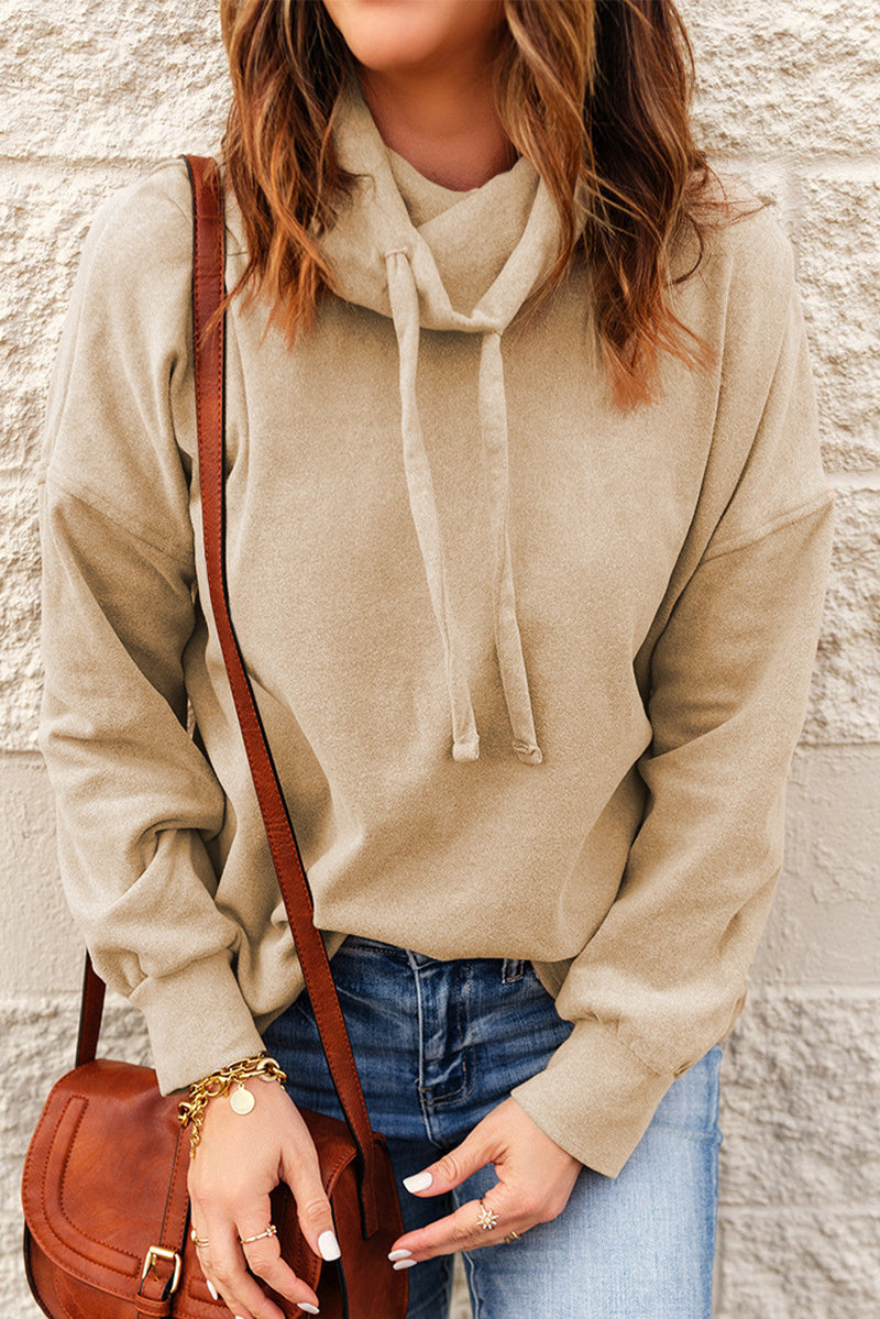 High Neck Drawstring Pullover