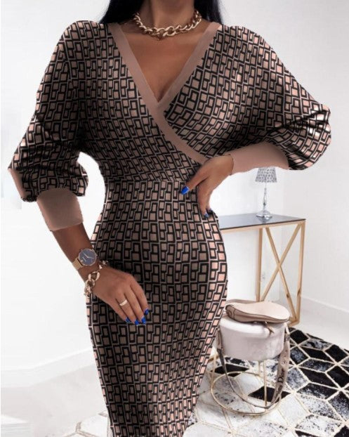 Deep Cross V Neck Bodycon Midi Dress