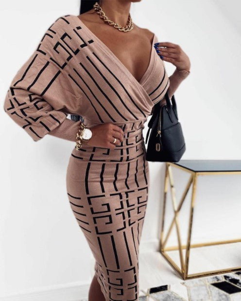 Deep Cross V Neck Bodycon Midi Dress