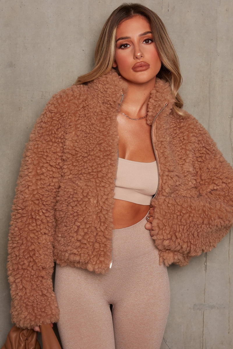 Zip Up Faux Shearling Shaggy Oversized Coat Jacket