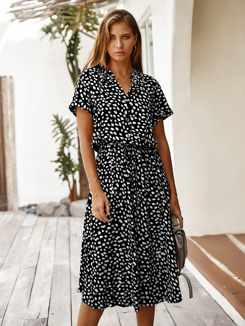 Leopard Floral V-Neck Midi Dress