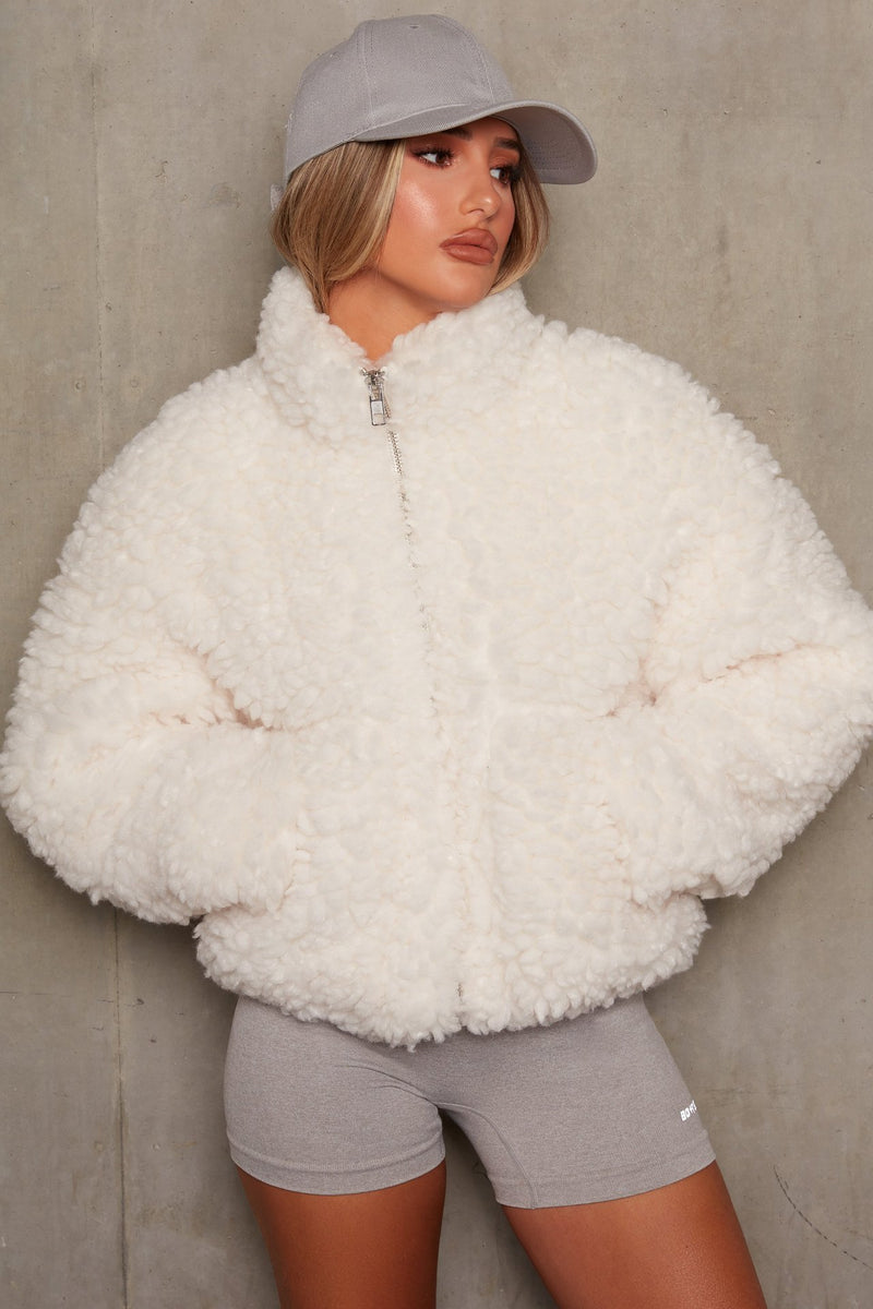 Zip Up Faux Shearling Shaggy Oversized Coat Jacket