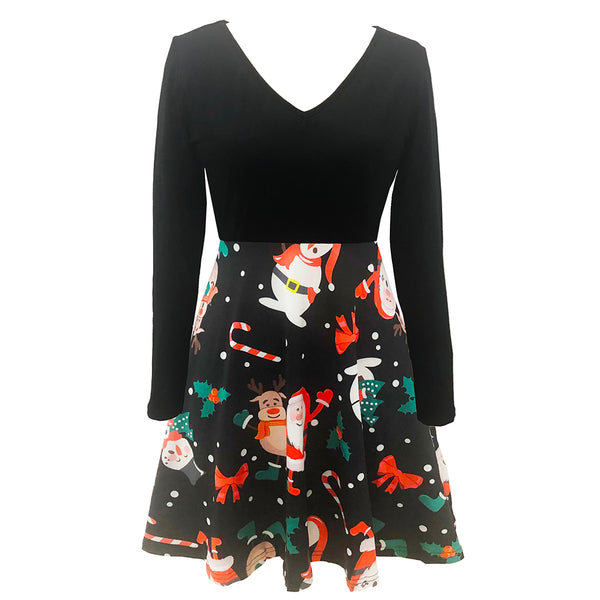 Vintage Santa Claus Print Midi Dress