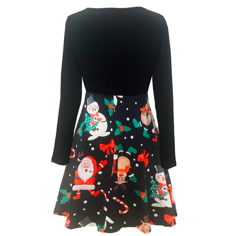 Vintage Santa Claus Print Midi Dress