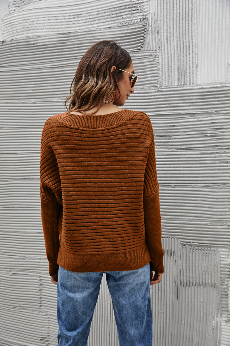 V Neck Casual Waffle Sweater