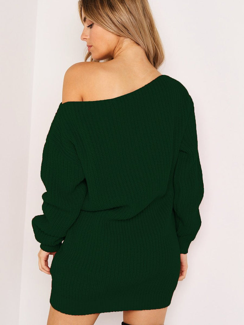 Plain One Shoulder Bodycon Sweater MIni Dress