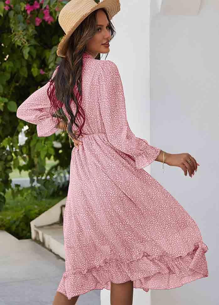 Printed Long Sleeve V Neck Dress