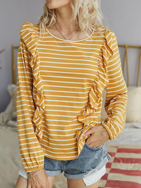 Long Sleeve Stripes Print Knitted Tops