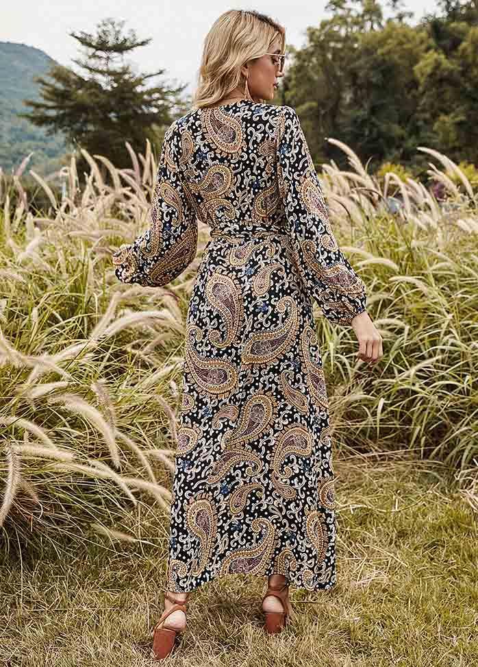 Side Slit Printed Long Sleeve Maxi Dress