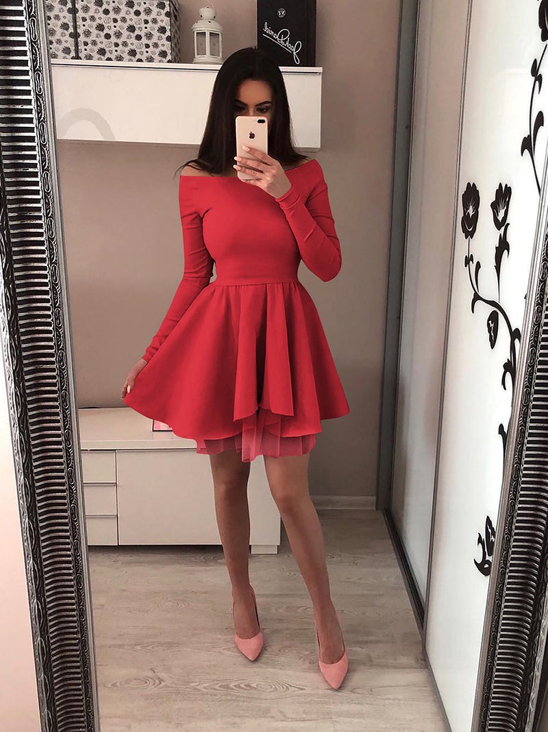 Long Sleeves Bodycon Ruffle Off Shoulder Mini Dress