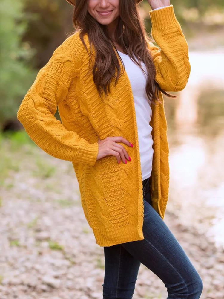 Solid Color Thick Knitting Long Cardigan