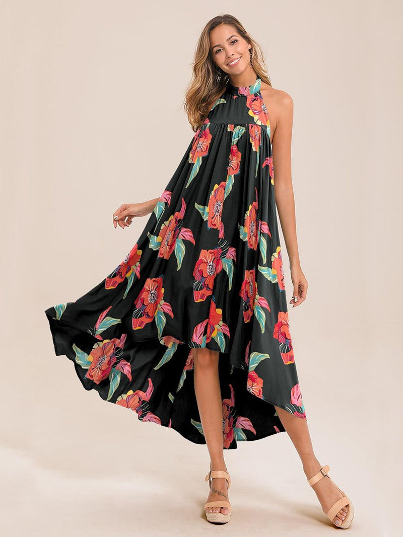 Floral Print Tie Maxi Dress