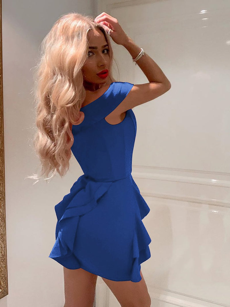 Off Shoulder Ruffled V-neck Mini Dress