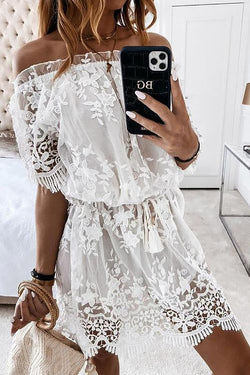 Off Shoulder Lace Mini Dress