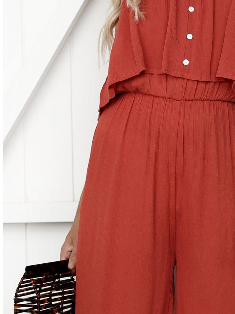 OrangeRed Sleeveless Off Shoulder Backless Jumpsuit - Landing Closet