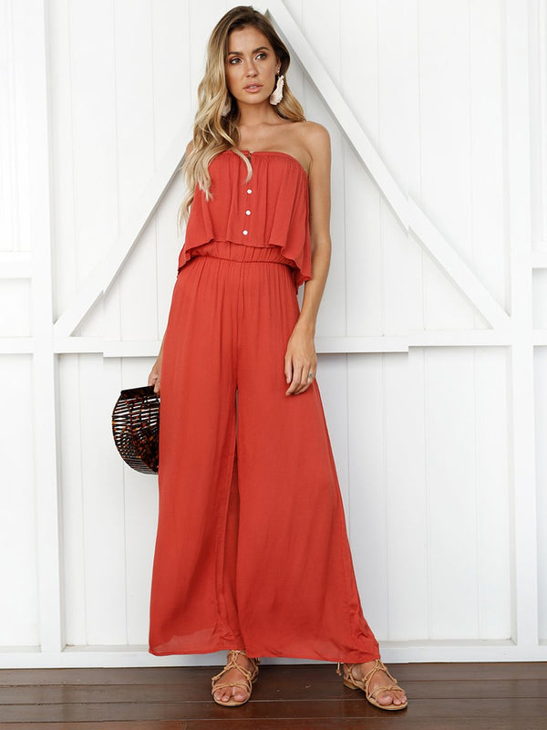 OrangeRed Sleeveless Off Shoulder Backless Jumpsuit - Landing Closet